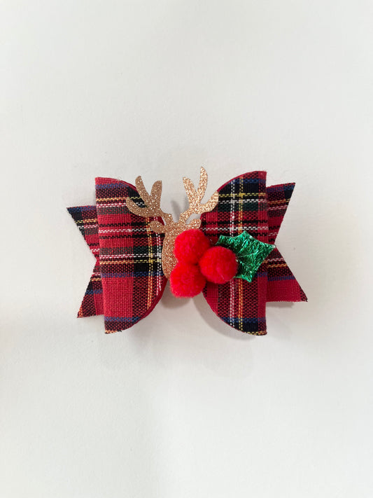 Plaid Reindeer Bow