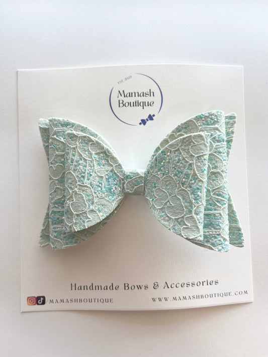 Pastel Blue Glittery Laced Bow