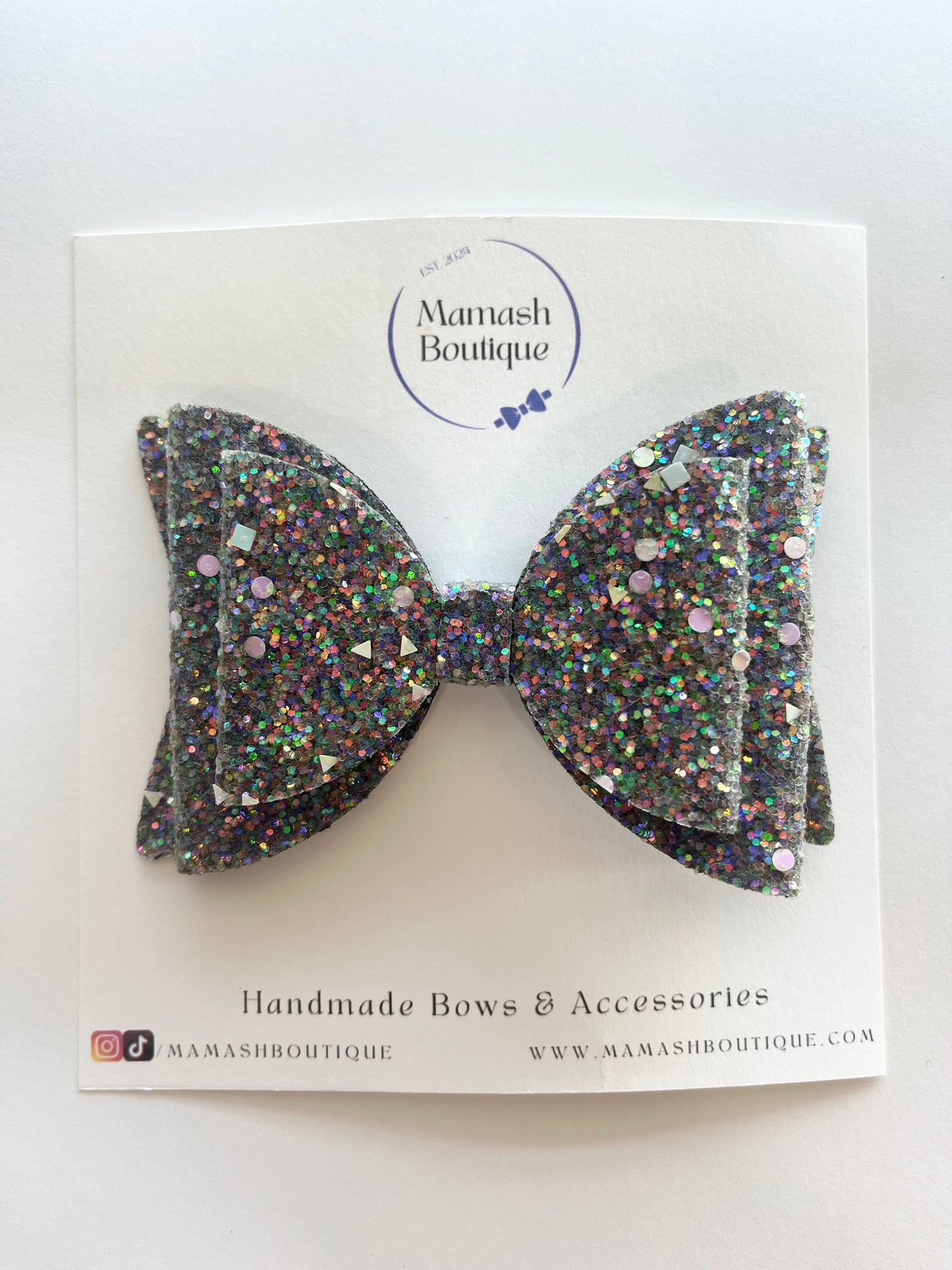 Gray Glitter Bow