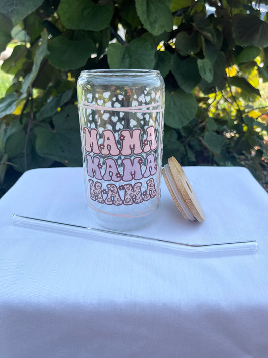 Mama Leopard & Flower Glass Cup