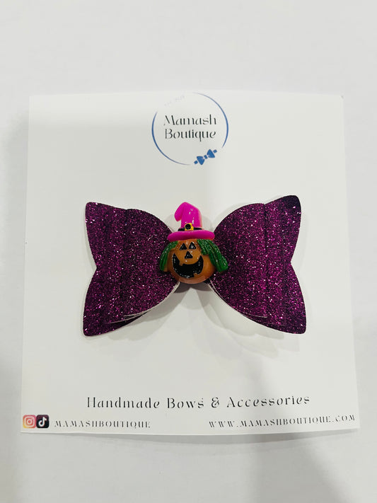 Purple Glitter Pumpkin Bow