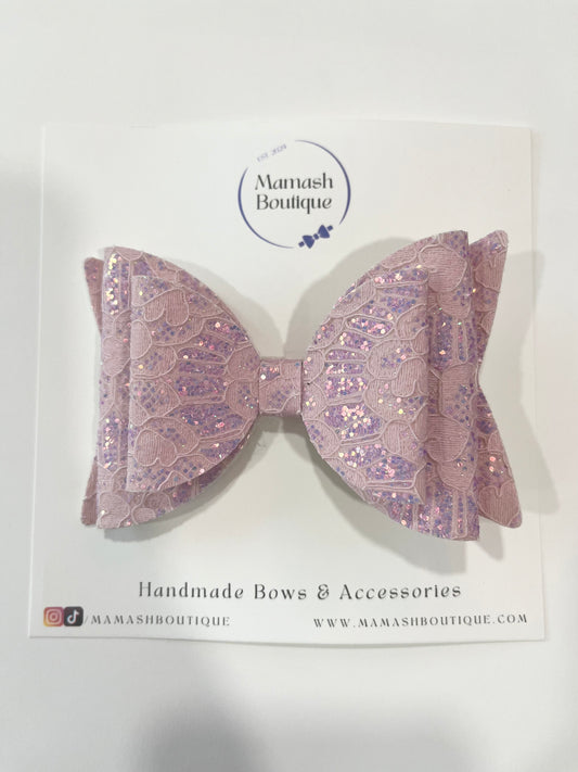 Pastel Purple Glittery Laced Bow