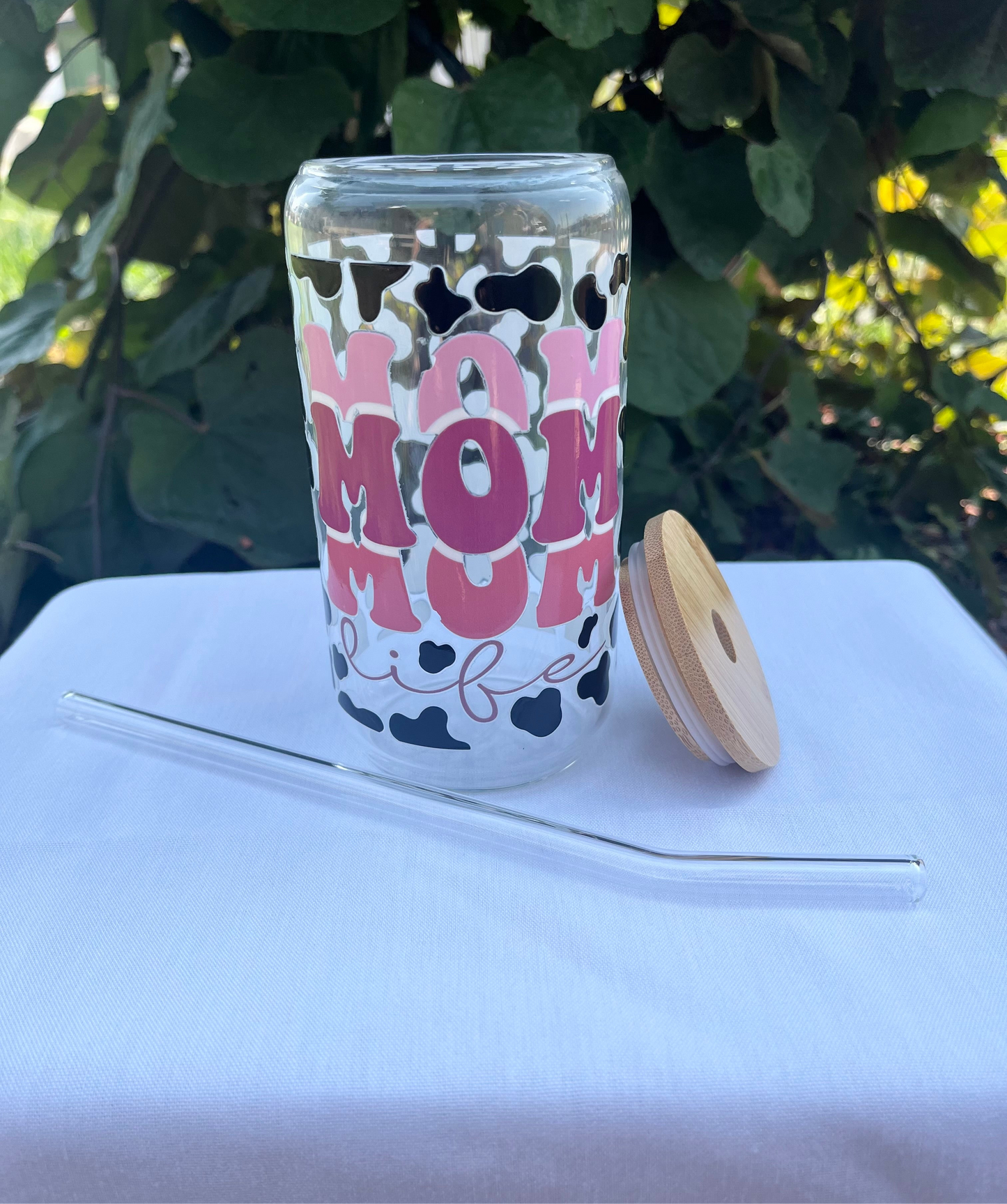 Mom Life Leopard Glass Cup